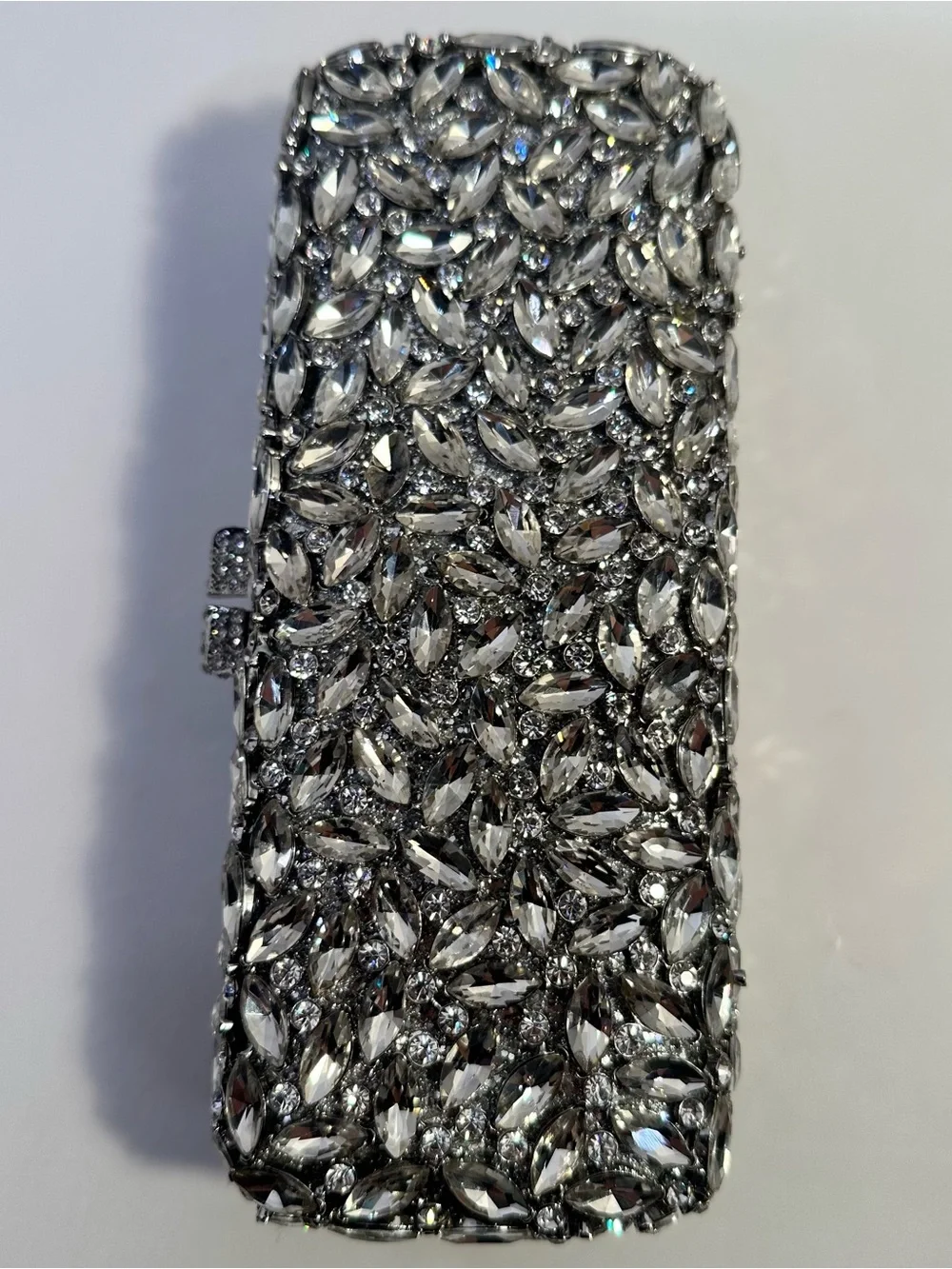 Crystal-Embellished Silver Evening Clutch - Designer Style